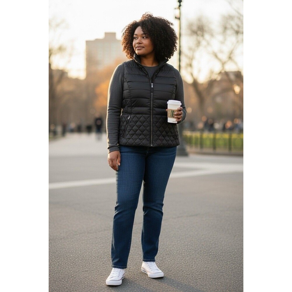 Talbots Quilted Down Puffer Jacket Black Zip Up Vest Women's Size 1X